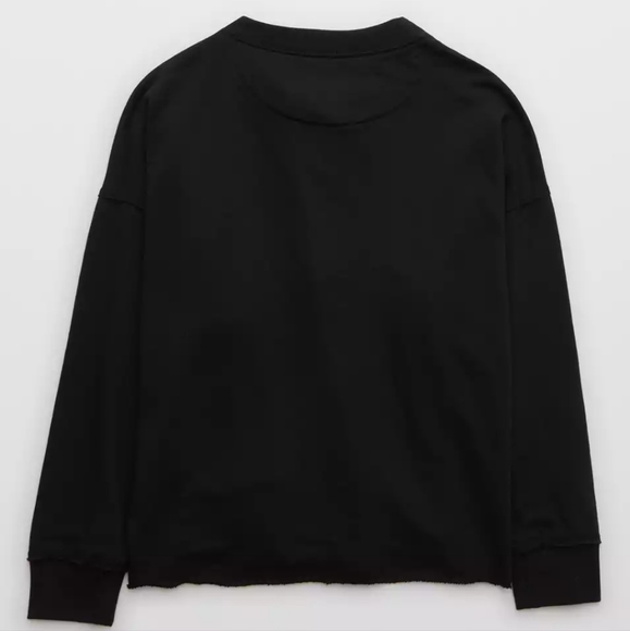 Aerie Sunday Soft Lace Up Sweatshirt True Black - Picture 2 of 5